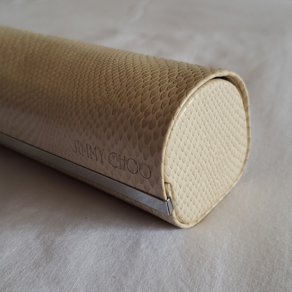 Jimmy Choo Cream Snakeskin Glasses Case - Picture 3 of 8